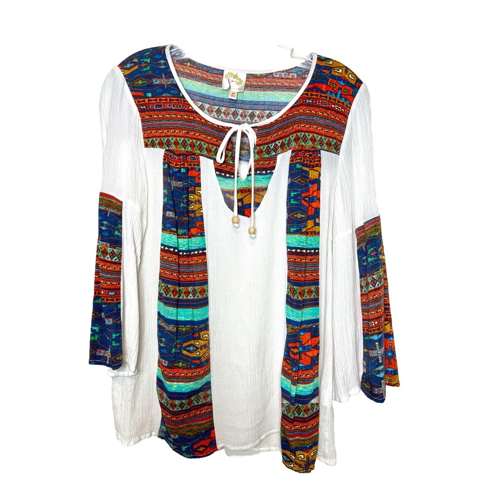Fig‎ & Flower Boho Gauzy Shirt Top Women's Large Bell Sleeve